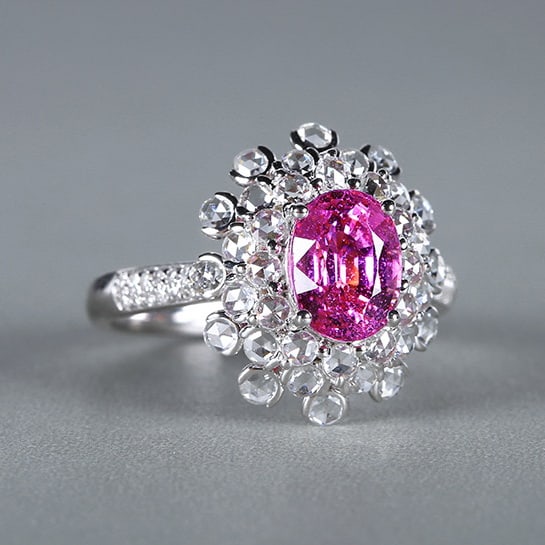 14k Gold 2.81 Ctw Natural Padparadscha Sapphire & Diamond Ring - 2