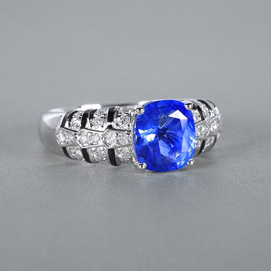 14k Gold 2.45 Ctw Natural Sapphire & Diamond Ring - 4