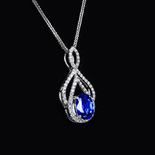 14k Gold 1.22 Ctw Natural Sapphire & Diamond Pendant( Without Chain ) - 3