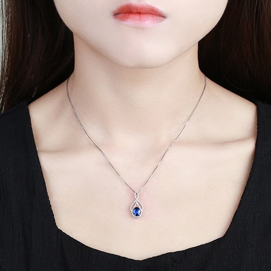 14k Gold 1.22 Ctw Natural Sapphire & Diamond Pendant( Without Chain ) - 5