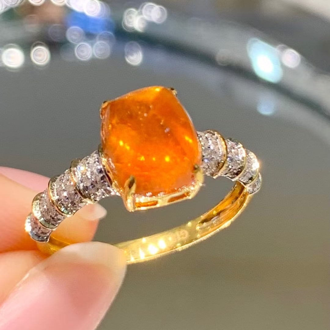 14k Gold 3.8 Ct Natural Spessartine & Diamond Ring - 2
