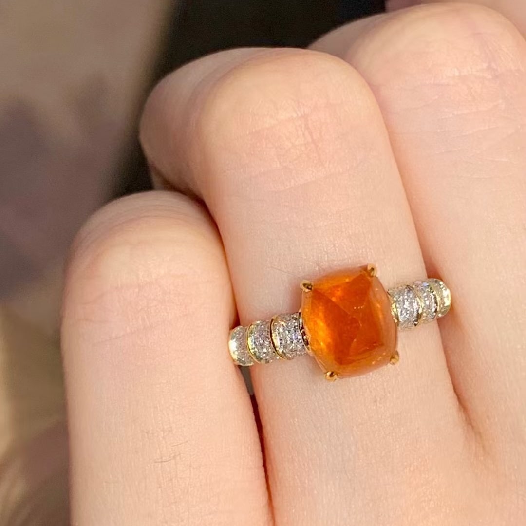 14k Gold 3.8 Ct Natural Spessartine & Diamond Ring - 3