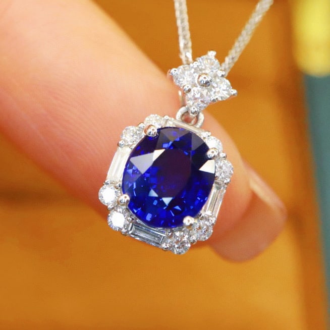 14k Gold 2.42 Ctw Natural Sapphire & Diamond Pendant( Without Chain ) - 2