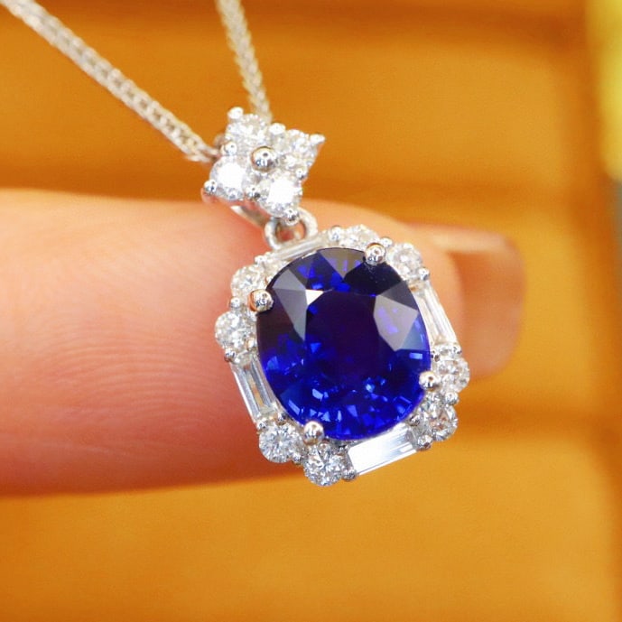 14k Gold 2.42 Ctw Natural Sapphire & Diamond Pendant( Without Chain ) - 3