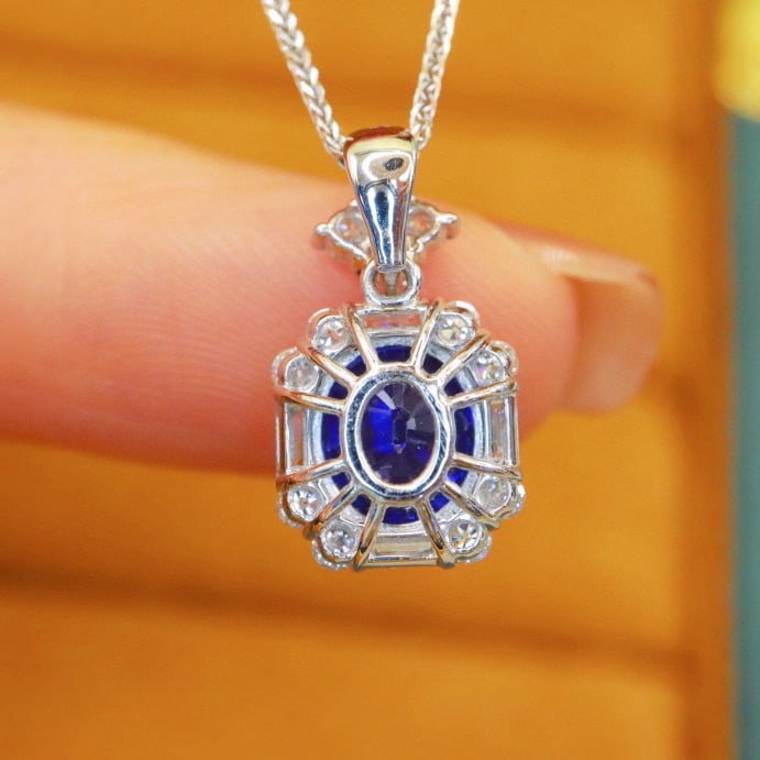 14k Gold 2.42 Ctw Natural Sapphire & Diamond Pendant( Without Chain ) - 4