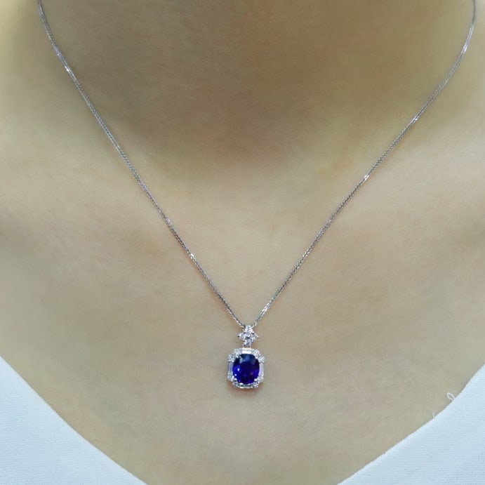 14k Gold 2.42 Ctw Natural Sapphire & Diamond Pendant( Without Chain ) - 5