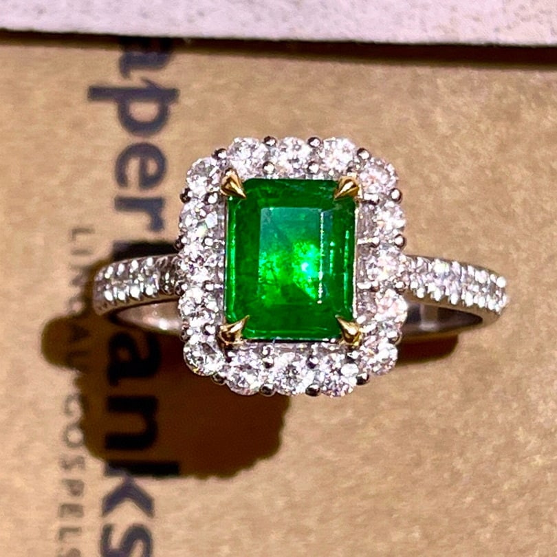 14k Gold 1.28 Ctw Vivid Green Natural Emerald & Diamond Ring - 4