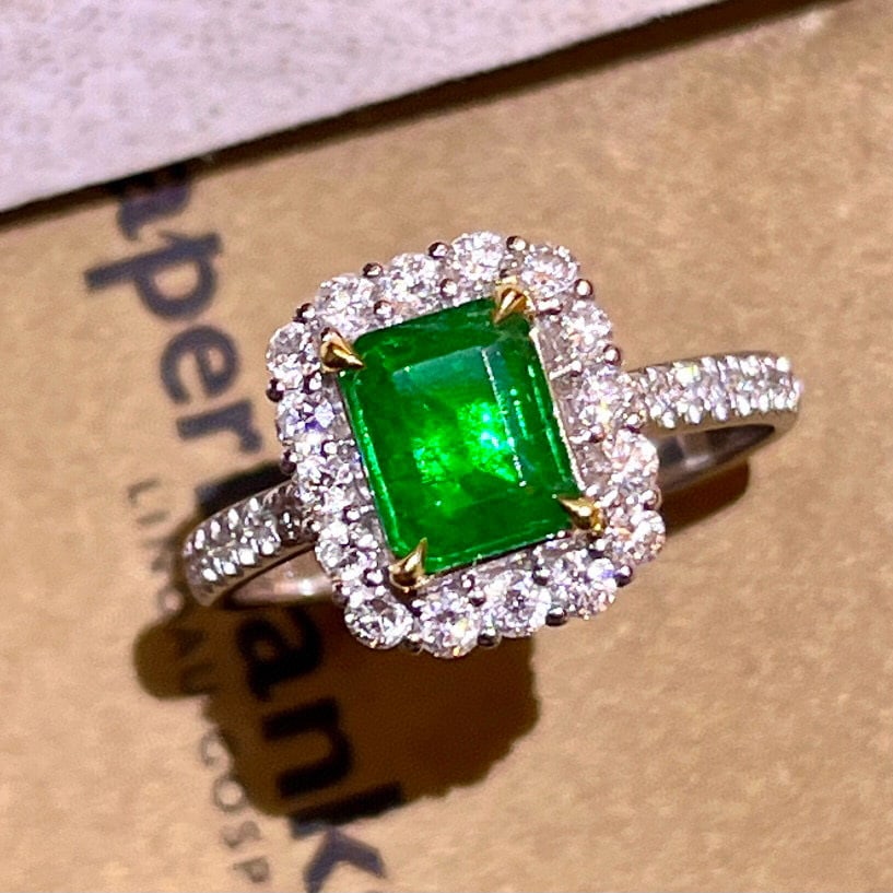 14k Gold 1.28 Ctw Vivid Green Natural Emerald & Diamond Ring - 5