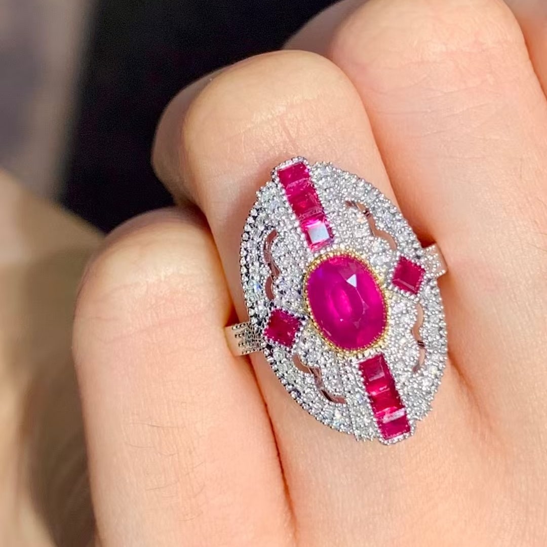 14k Gold 1.35 Ct Natural Ruby & Diamond Ring - 4