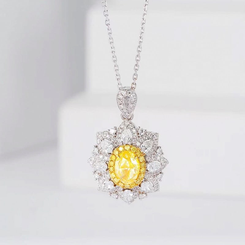 14k Gold 1.00 Ct Natural Yellow Diamond & Diamond Pendant( Without Chain ): Ref:230978442 // gold content:14k gold // main gemstone:yellow diamond // shape:oval // carat weight:1. 00ct // color:yellow // treatment:natural // // adjacent gemstone 2 : diamond // shape:multiply 