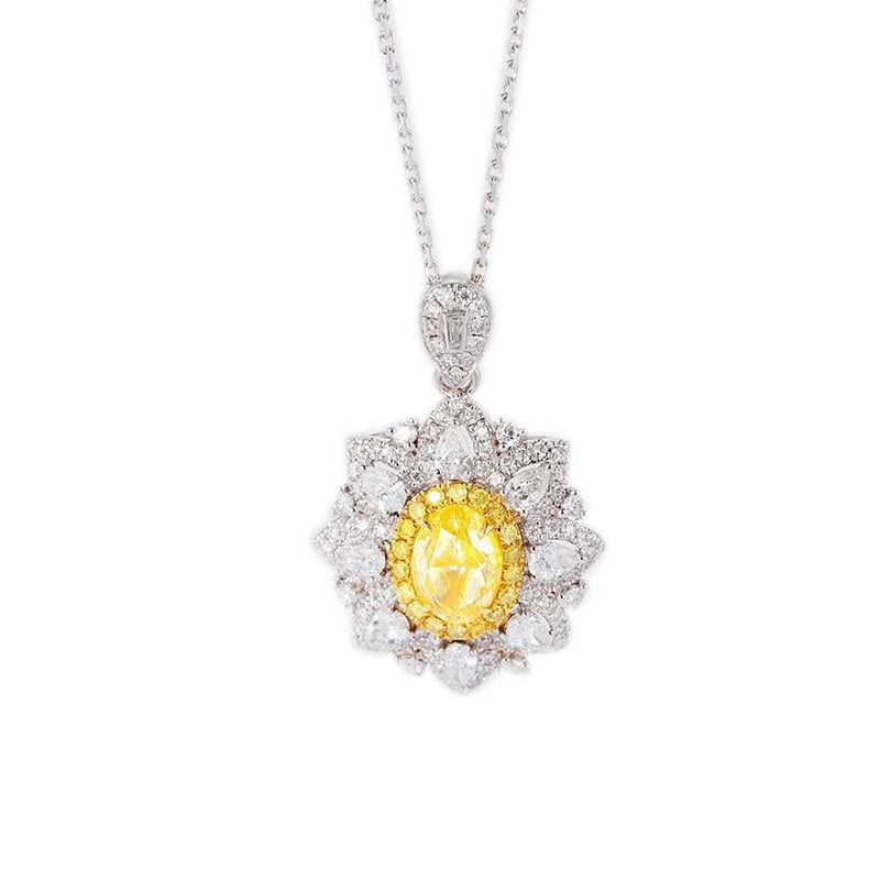 14k Gold 1.00 Ct Natural Yellow Diamond & Diamond Pendant( Without Chain ) - 2
