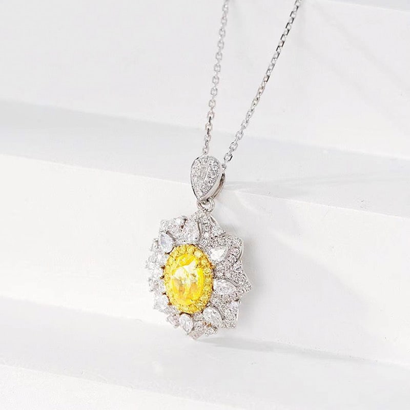 14k Gold 1.00 Ct Natural Yellow Diamond & Diamond Pendant( Without Chain ) - 3