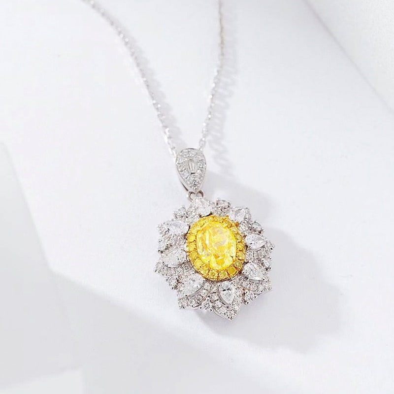 14k Gold 1.00 Ct Natural Yellow Diamond & Diamond Pendant( Without Chain ) - 4