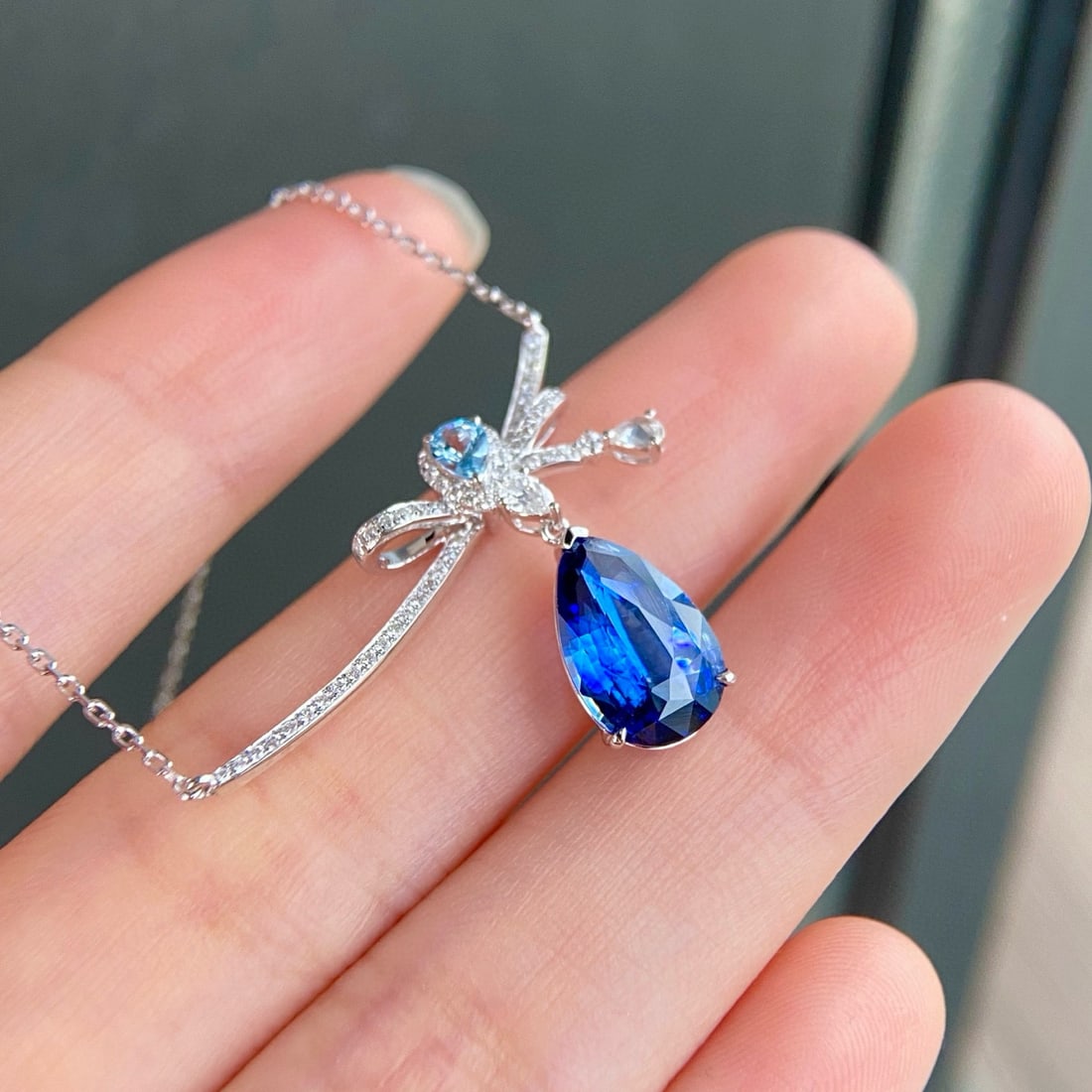 14k Gold 3.60 Ctw Natural Sapphire & Diamond Necklace - 3