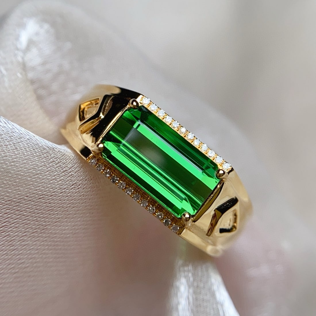 14k Gold 3.35 Ct Natural Tourmaline & Diamond & Men¡¯s Ring - 2