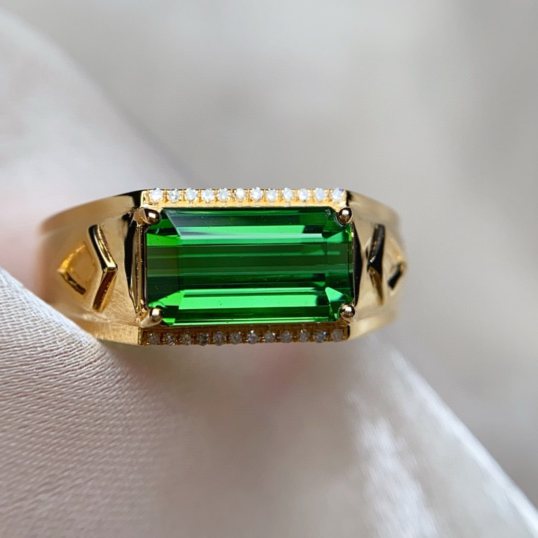 14k Gold 3.35 Ct Natural Tourmaline & Diamond & Men¡¯s Ring - 3