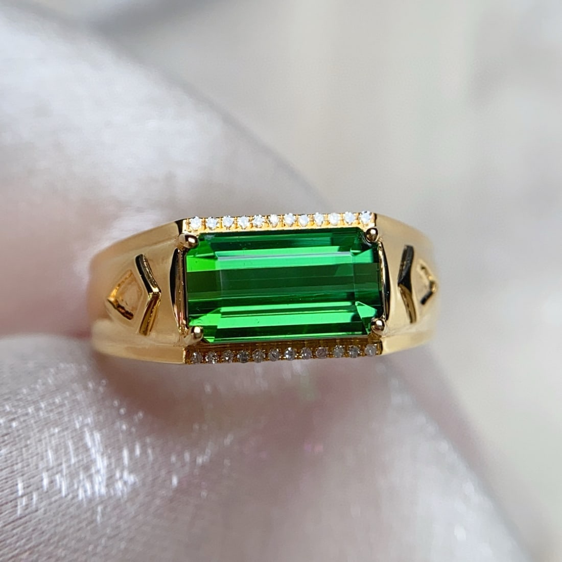14k Gold 3.35 Ct Natural Tourmaline & Diamond & Men¡¯s Ring - 4
