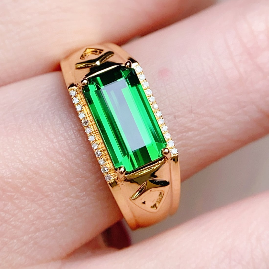 14k Gold 3.35 Ct Natural Tourmaline & Diamond & Men¡¯s Ring - 5