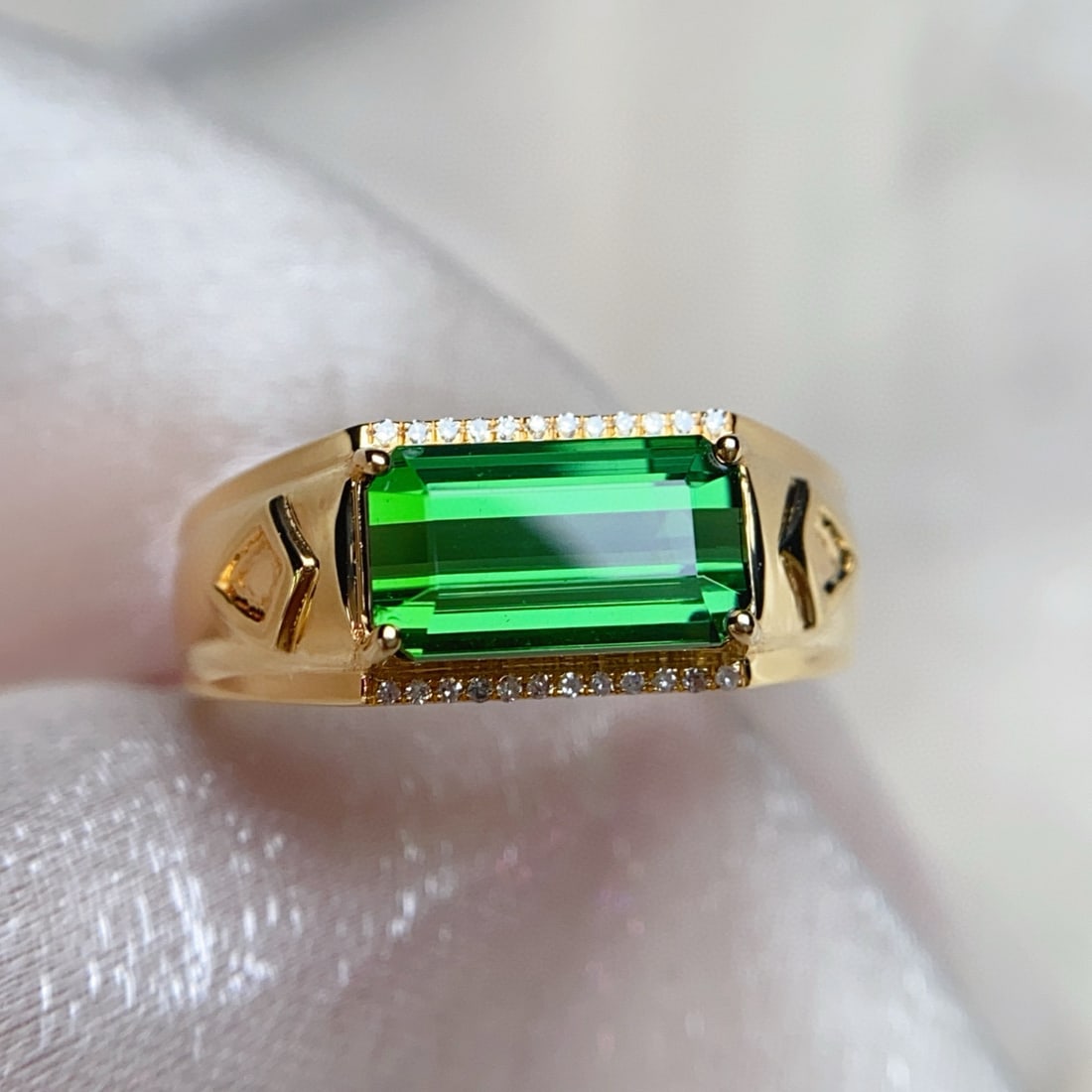 14k Gold 3.35 Ct Natural Tourmaline & Diamond & Men¡¯s Ring - 6