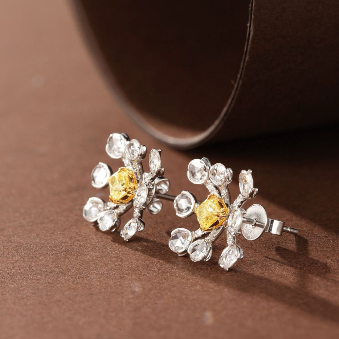 14k Gold 1.36 Ctw Natural Yellow Diamond & Diamond Earrings - 2