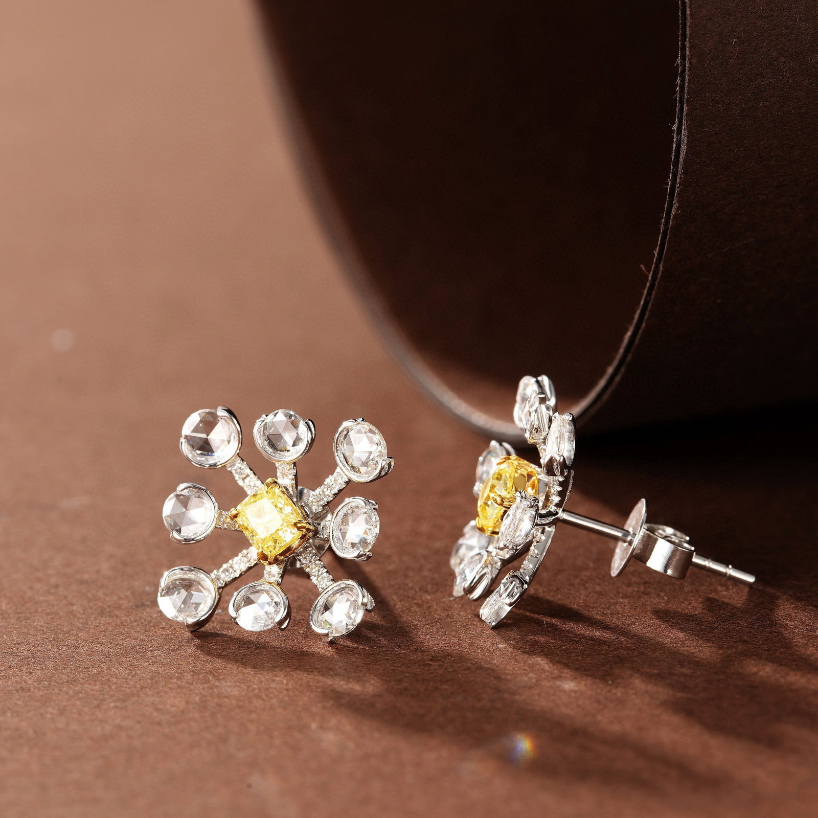 14k Gold 1.36 Ctw Natural Yellow Diamond & Diamond Earrings - 3
