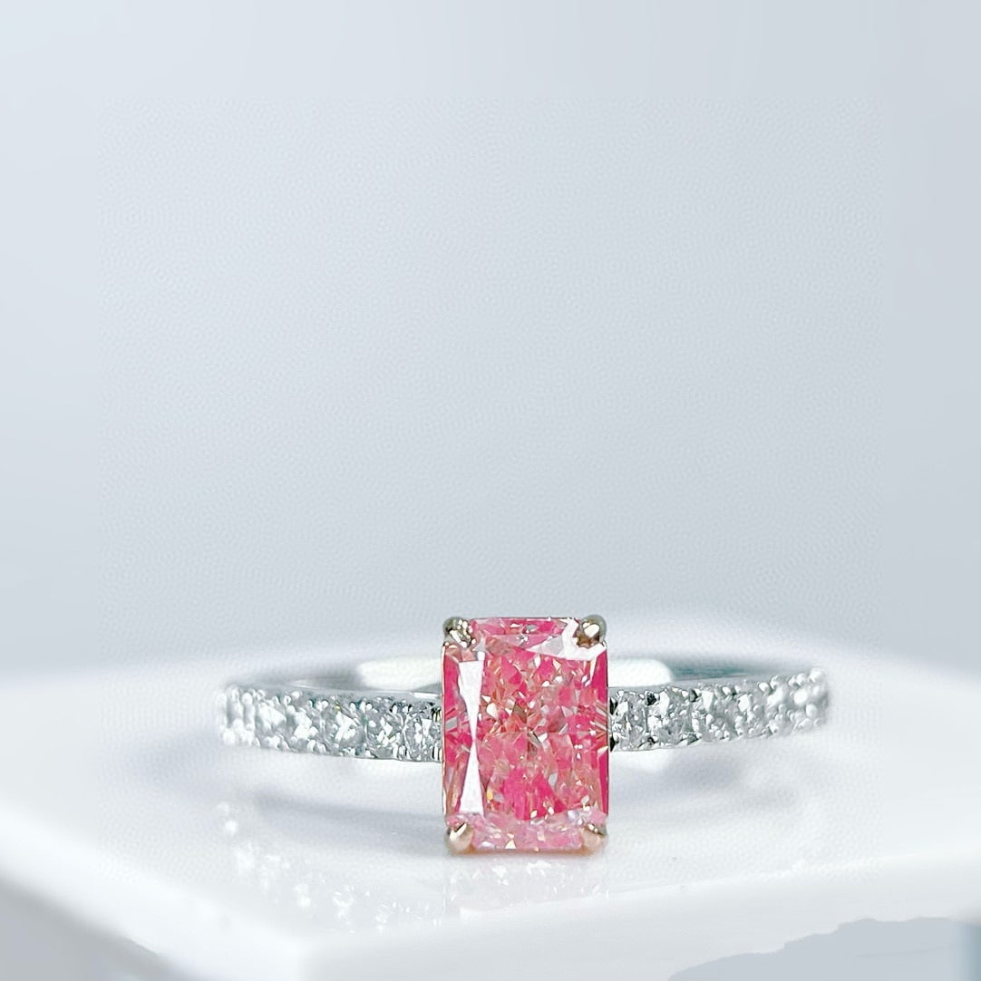 14k Gold 1.29 Ctw Natural Pink Diamond & Diamond Ring: Ref:230983006 // gold content:14k gold // ring size:7. 25us // // main gemstone:pink diamond // shape:radiant // carat weight:1. 00ct // color:pink // treatment:natural // // adjacent gemstone 2 :
