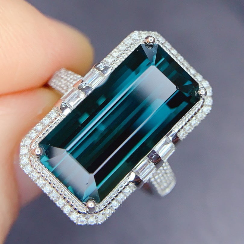 14k Gold 7.39 Ctw Natural Tourmaline & Diamond Ring - 4