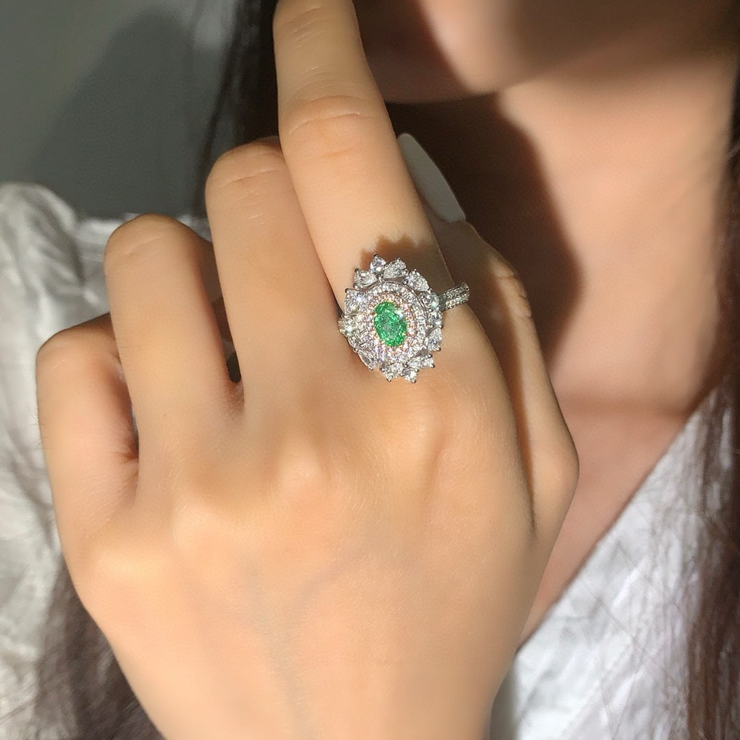 14k Gold 1.72 Ctw Natural Green Diamond & Diamond Ring - 2