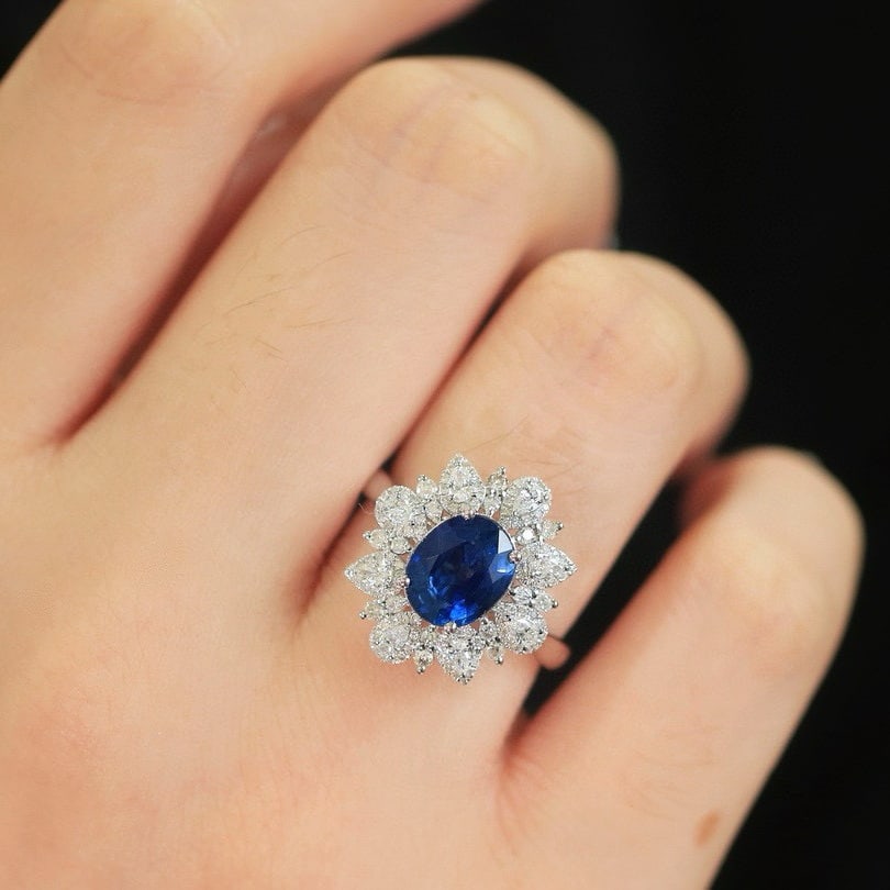 14k Gold 3.60 Ctw Natural Sapphire & Diamond Ring - 3