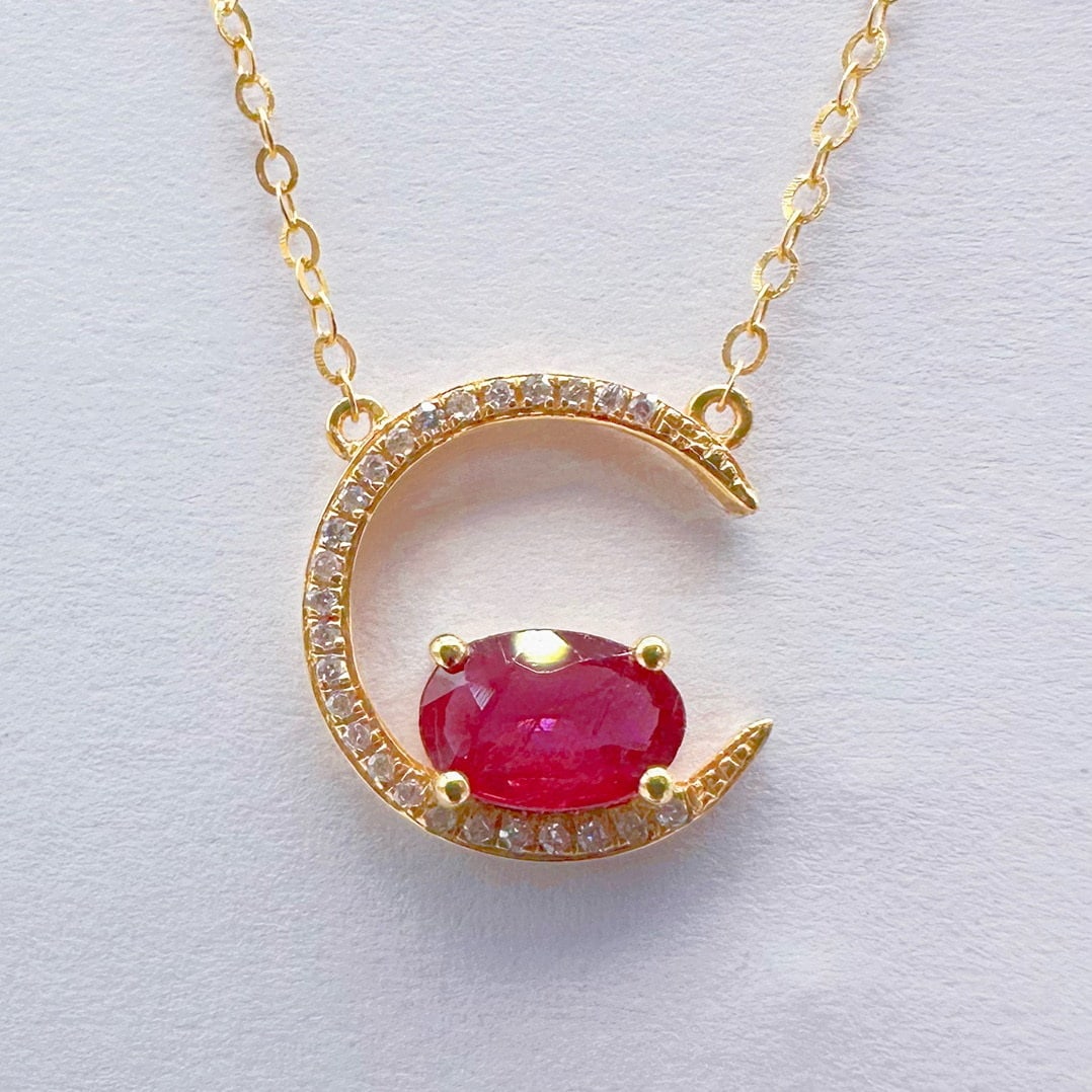 14k Gold 0.47 Ct Natural Ruby & Diamond Necklace: Ref:230983044 // gold content:14k gold // main gemstone:ruby // shape:oval // carat weight:0. 47ct // color:red // treatment:natural // // adjacent gemstone 2 : diamond // number of stones:26 //