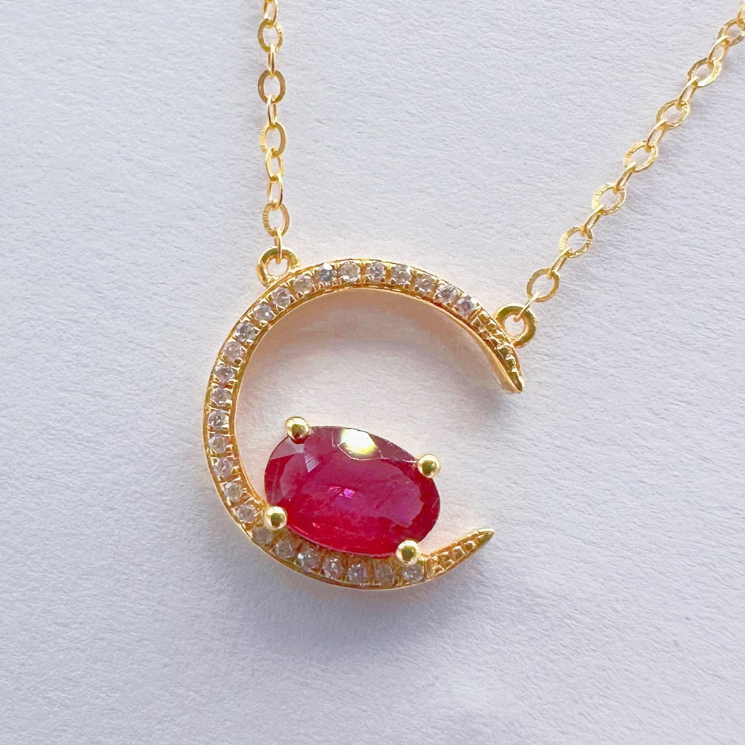14k Gold 0.47 Ct Natural Ruby & Diamond Necklace - 2