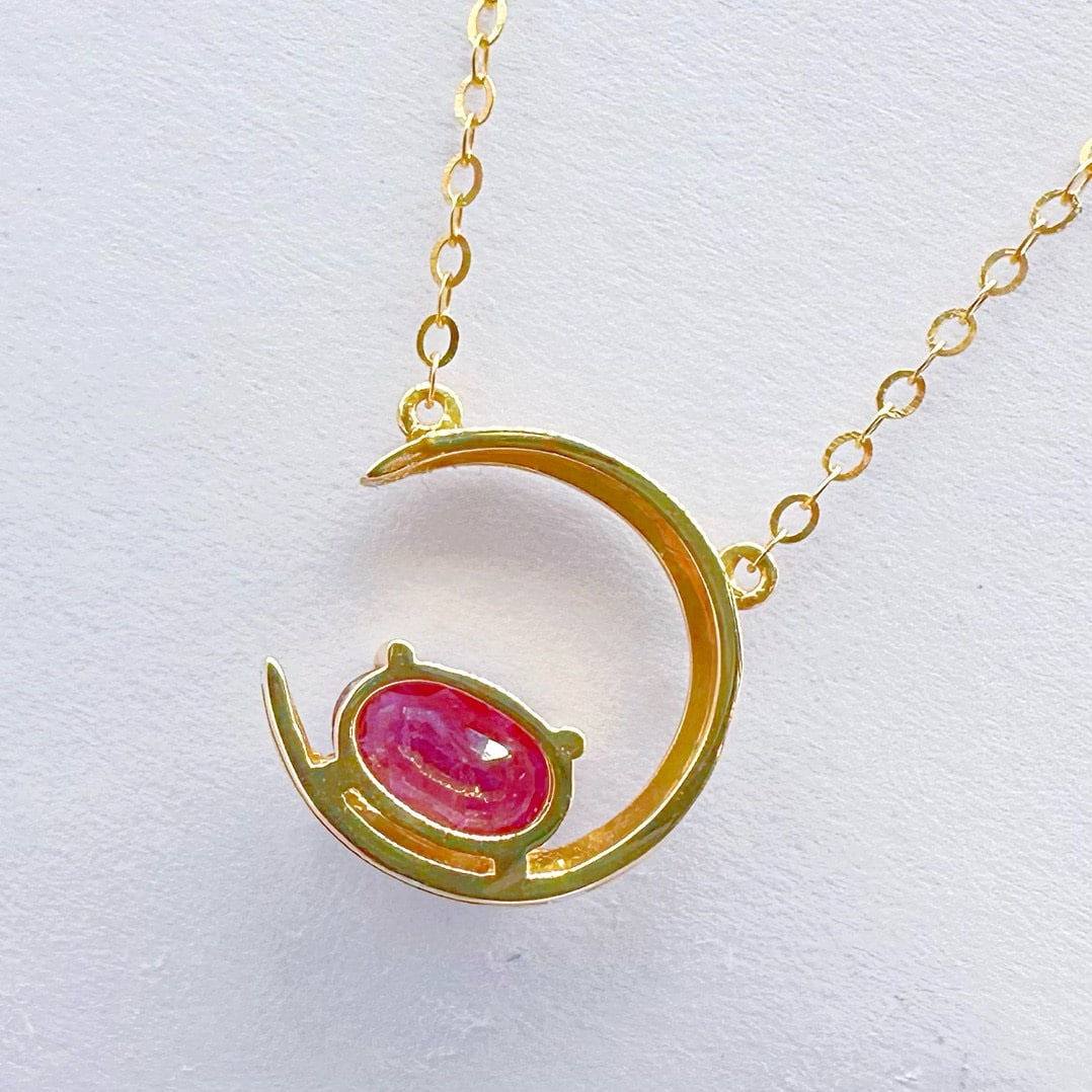 14k Gold 0.47 Ct Natural Ruby & Diamond Necklace - 3