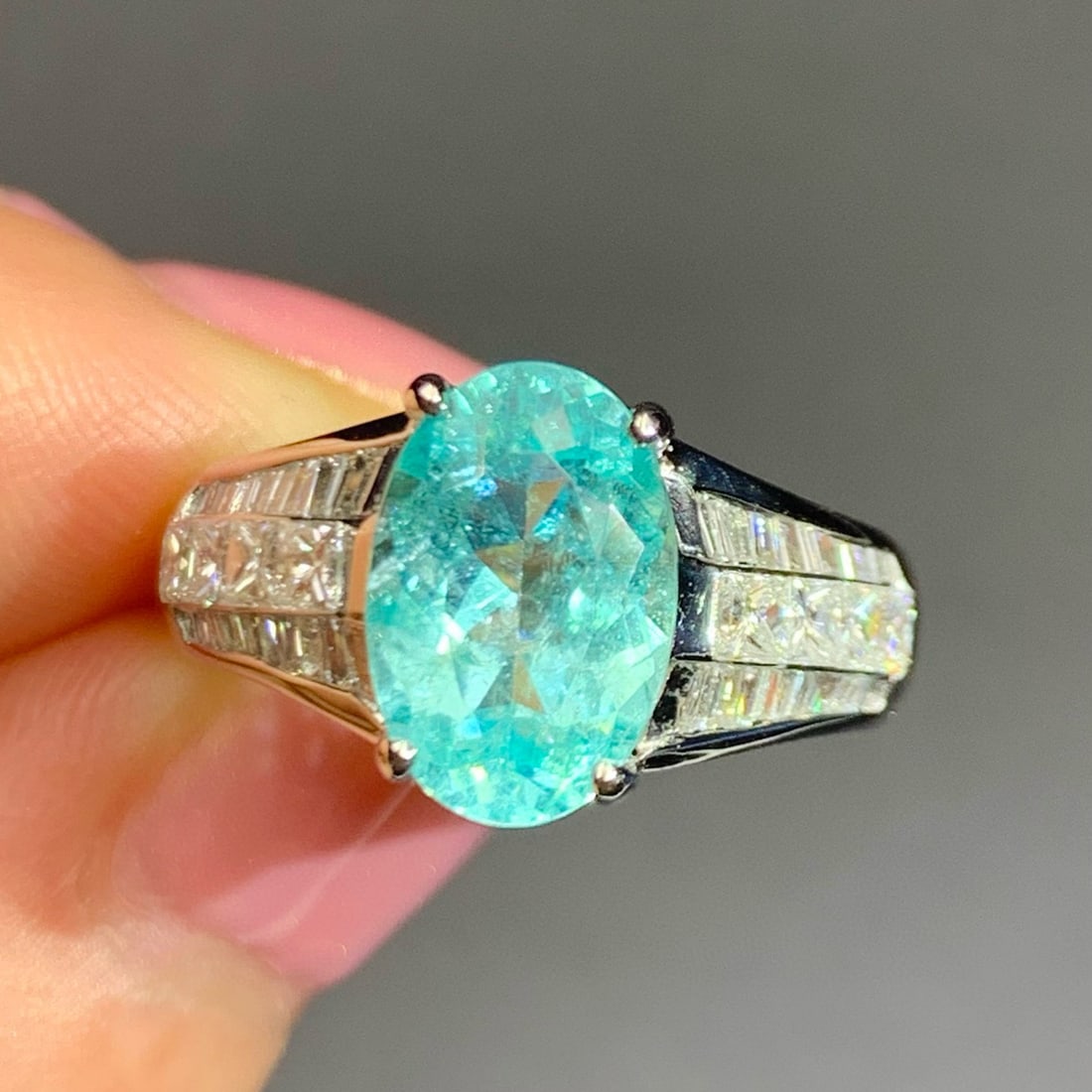 14k Gold 3.57 Ctw Natural Paraiba Tourmaline & Diamond Ring - 2