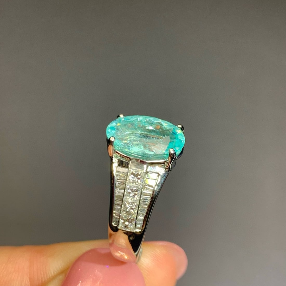 14k Gold 3.57 Ctw Natural Paraiba Tourmaline & Diamond Ring - 5
