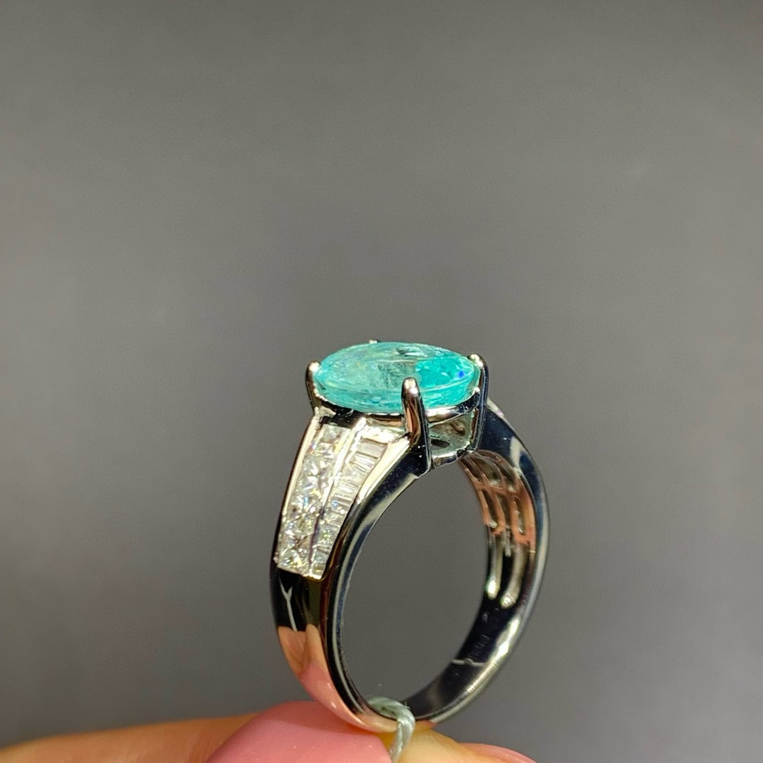 14k Gold 3.57 Ctw Natural Paraiba Tourmaline & Diamond Ring - 6