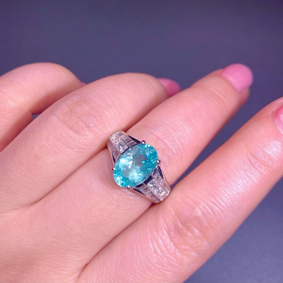 14k Gold 3.57 Ctw Natural Paraiba Tourmaline & Diamond Ring - 7