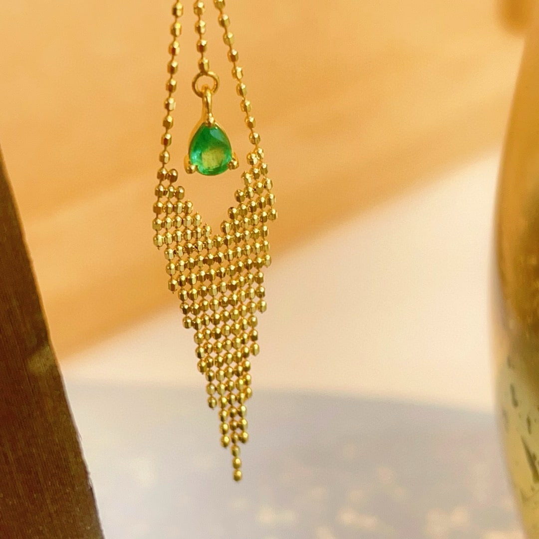 14k Gold 0.36 Ct Natural Emerald Earrings - 2