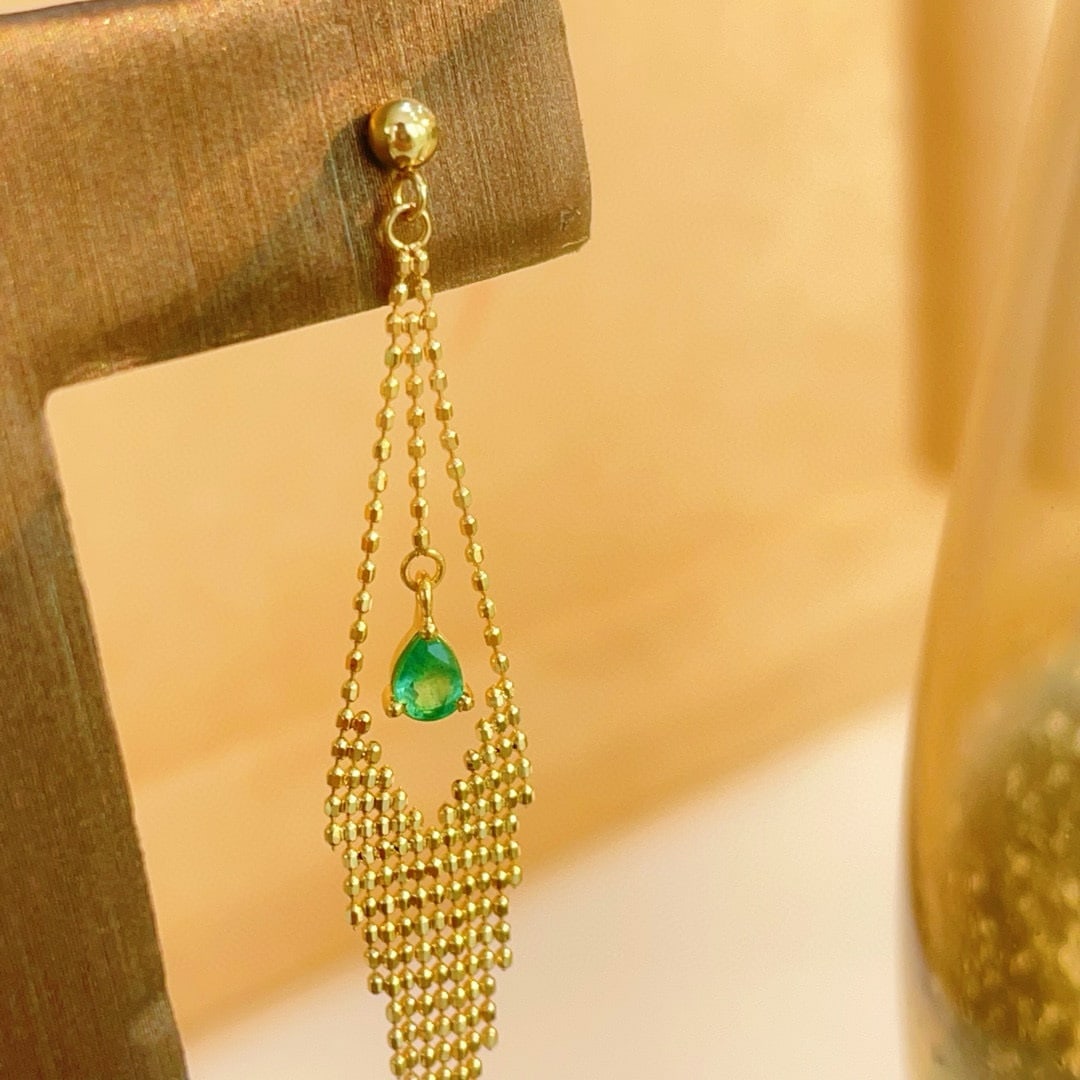 14k Gold 0.36 Ct Natural Emerald Earrings - 3