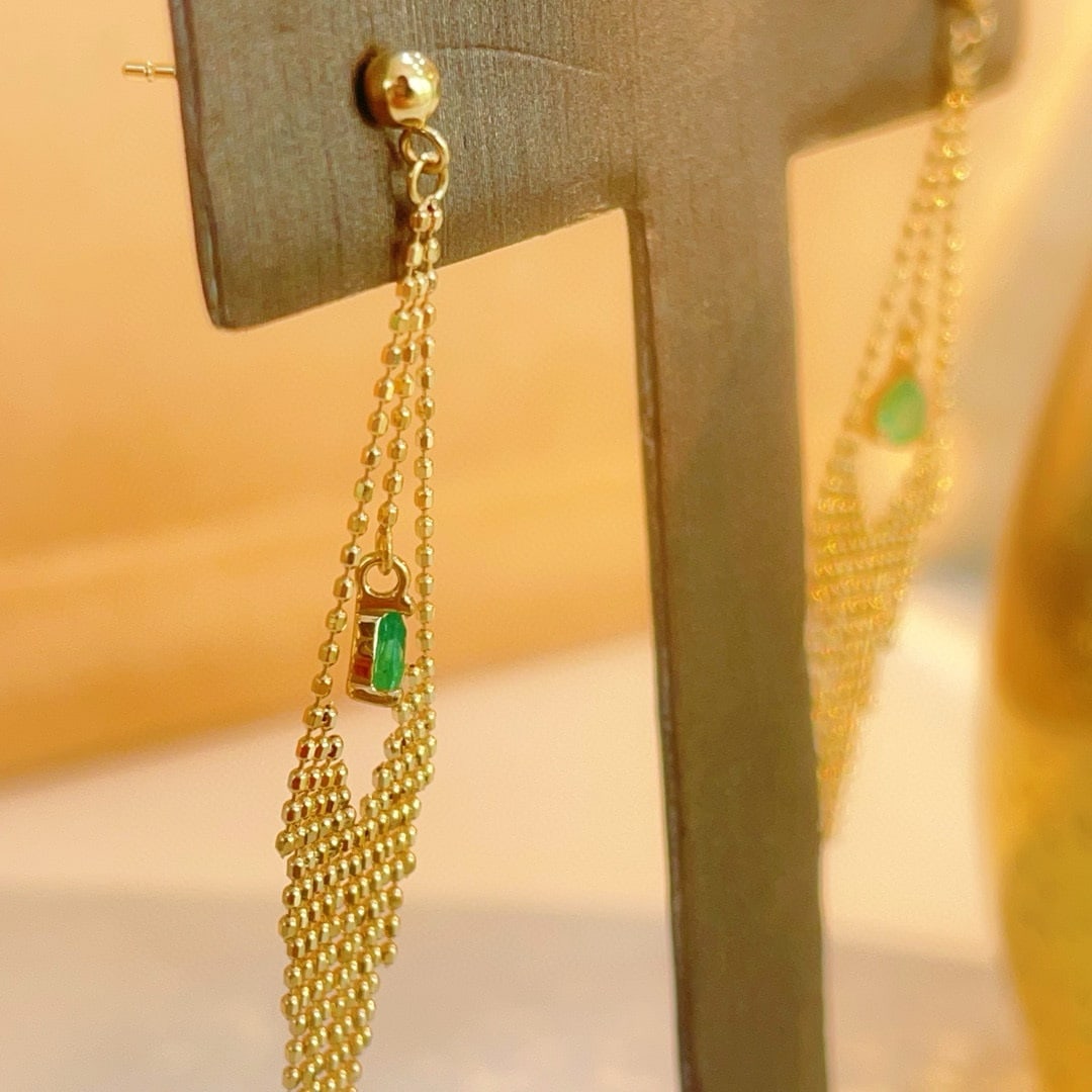 14k Gold 0.36 Ct Natural Emerald Earrings - 4