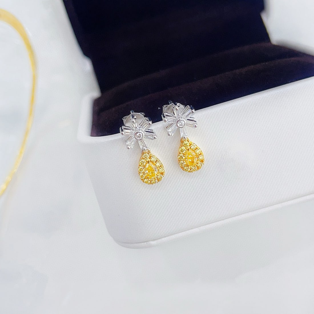 14k Gold 0.73 Ctw Natural Yellow Diamond & Diamond Earrings - 4