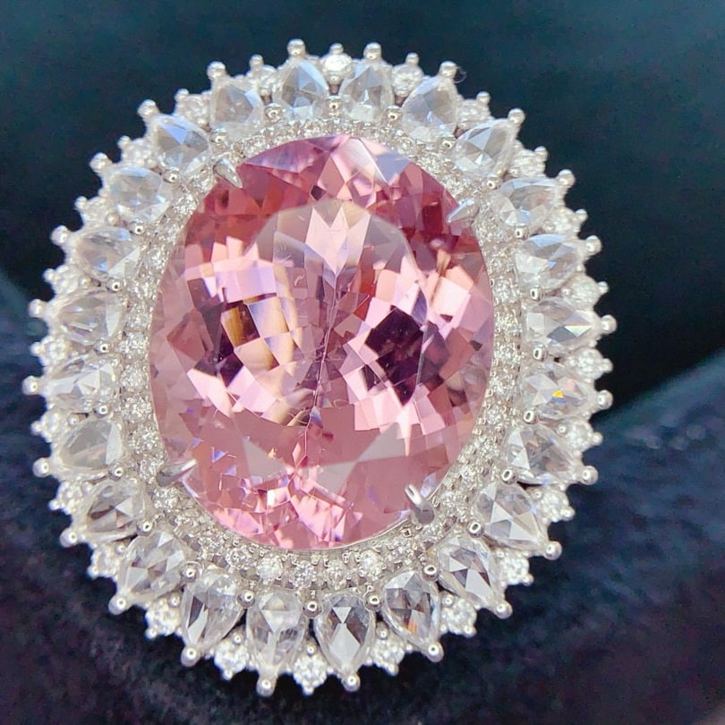 14k Gold 10.47 Ctw Natural Morganite & Diamond Ring/pendant( Without Chain ) - 2