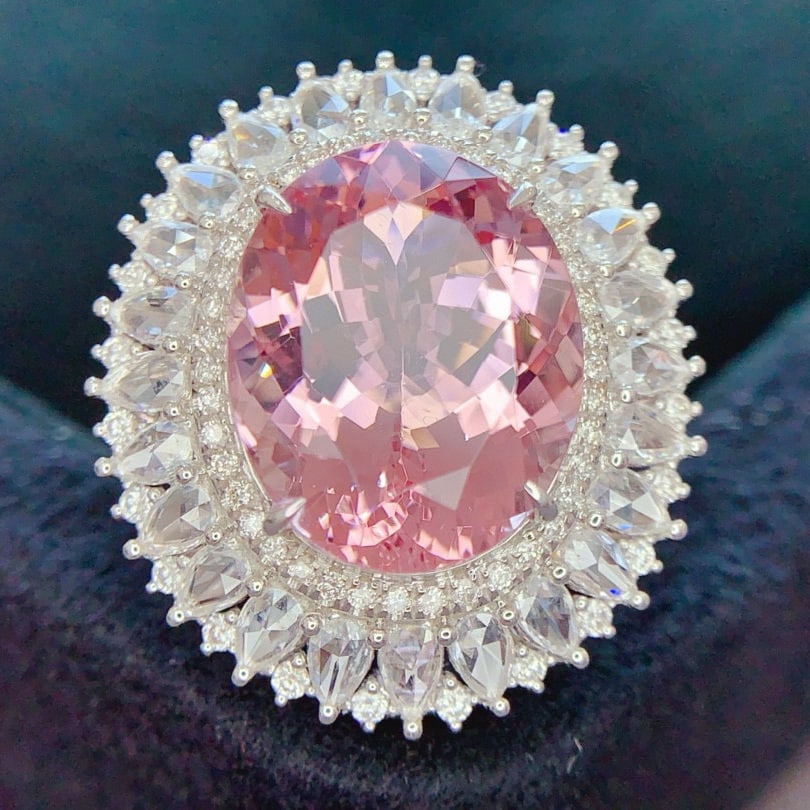 14k Gold 10.47 Ctw Natural Morganite & Diamond Ring/pendant( Without Chain ) - 3
