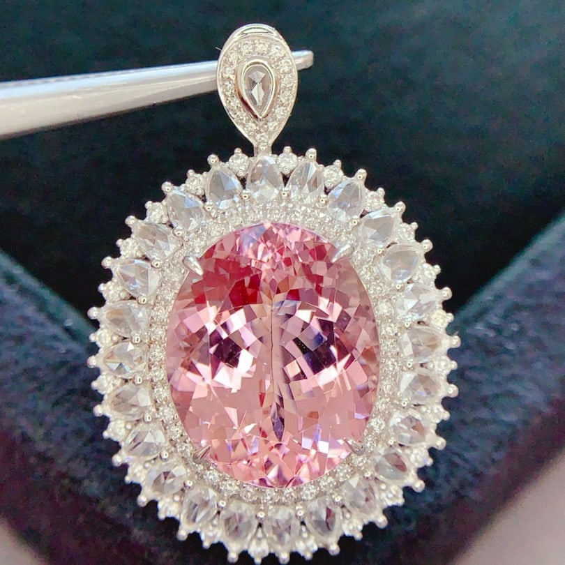 14k Gold 10.47 Ctw Natural Morganite & Diamond Ring/pendant( Without Chain ) - 4