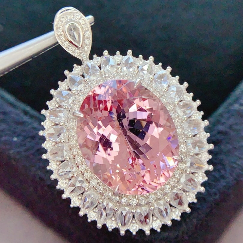 14k Gold 10.47 Ctw Natural Morganite & Diamond Ring/pendant( Without Chain ) - 5