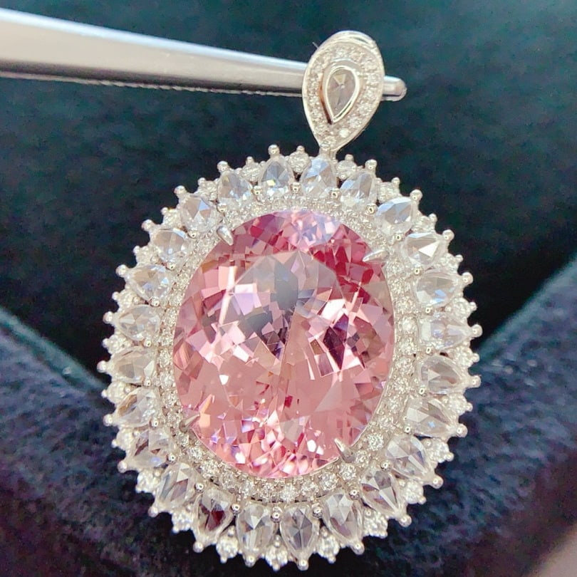 14k Gold 10.47 Ctw Natural Morganite & Diamond Ring/pendant( Without Chain ) - 6
