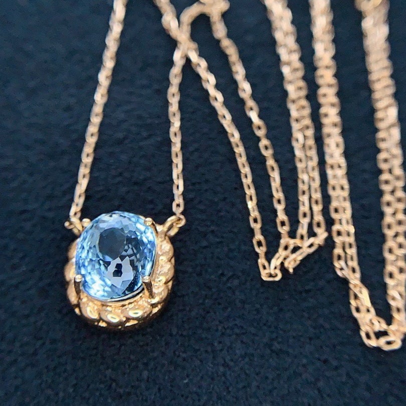 14k Gold 1.8 Ct Natural Aquamarine Necklace - 3