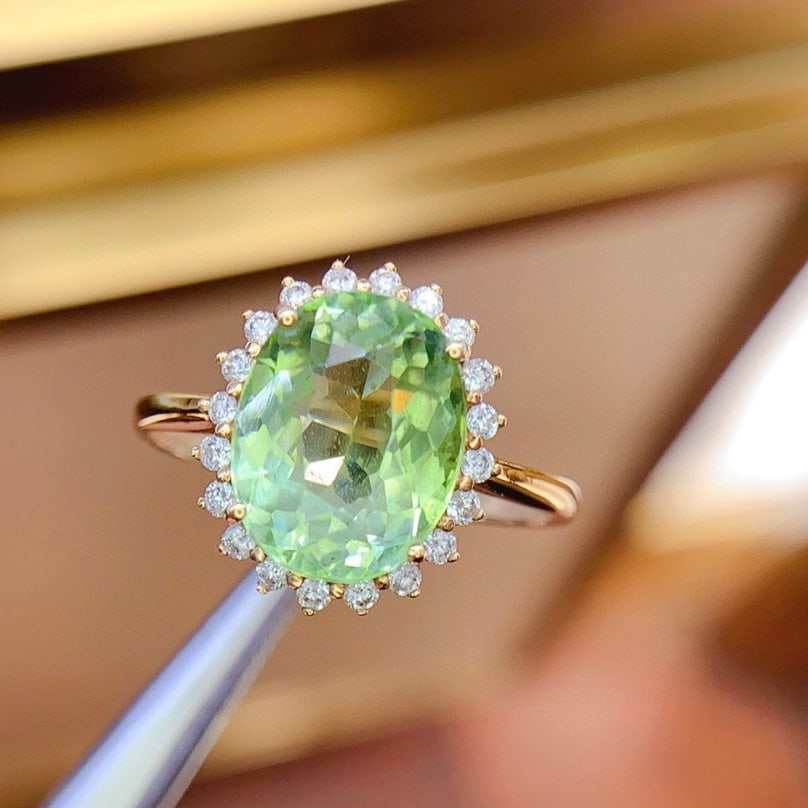 14k Gold 3.5 Ct Natural Tourmaline & Diamond Ring - 2