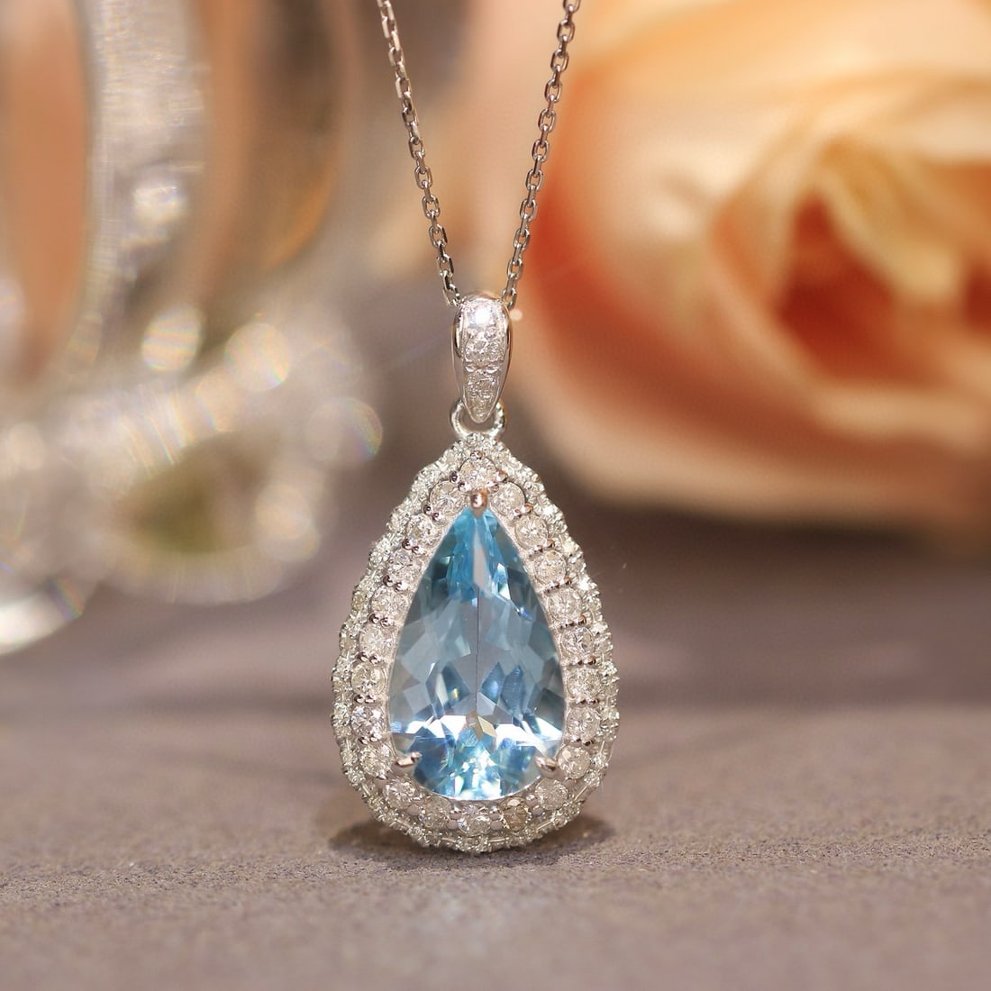 14k Gold 3.41 Ctw Natural Aquamarine & Diamond Pendant( Without Chain ) - 6