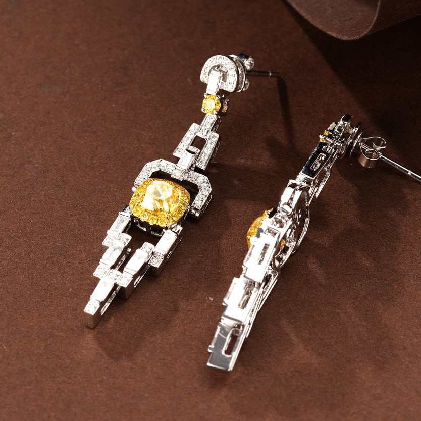 14k Gold 3.20 Ctw Natural Yellow Diamond & Diamond Earrings - 2