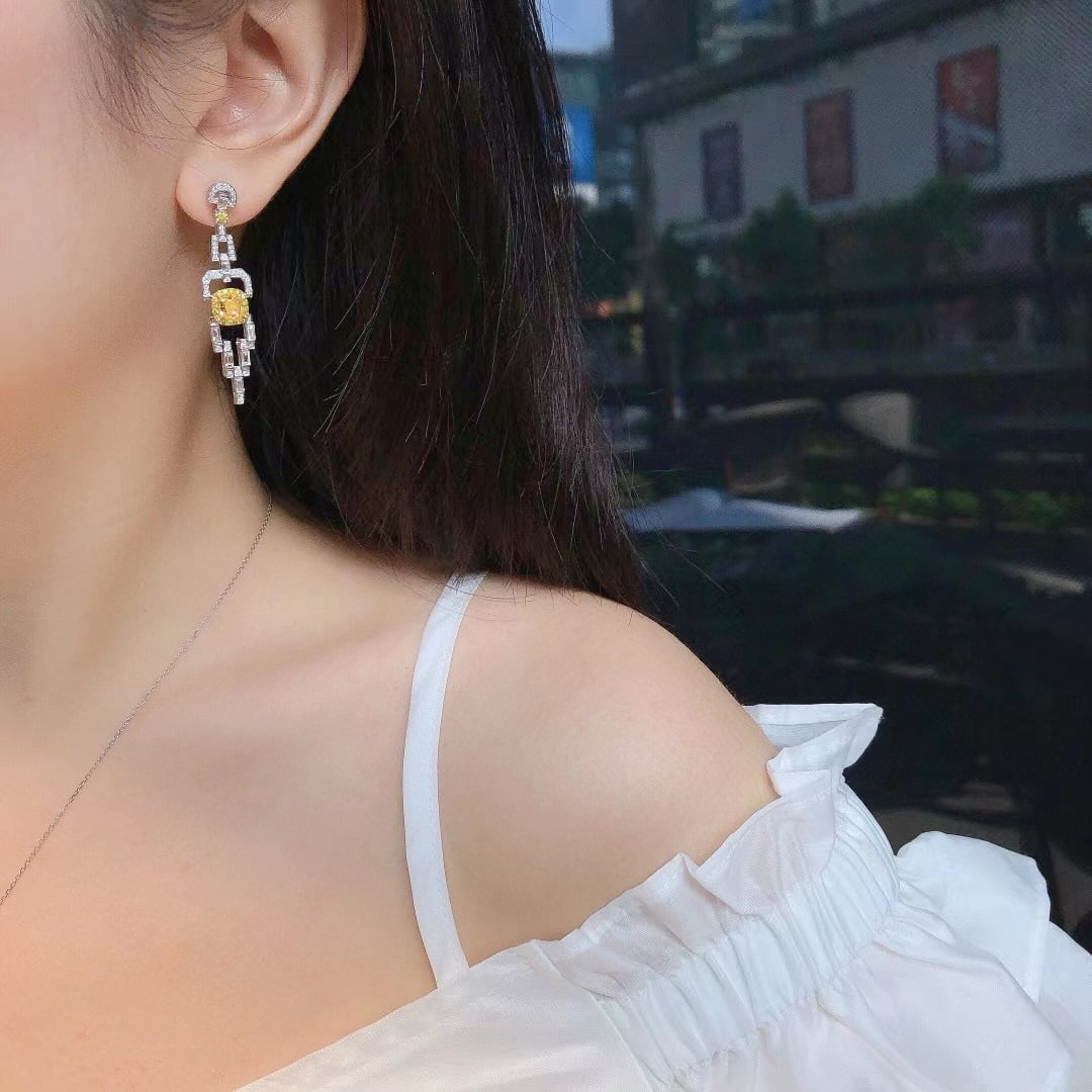 14k Gold 3.20 Ctw Natural Yellow Diamond & Diamond Earrings - 3